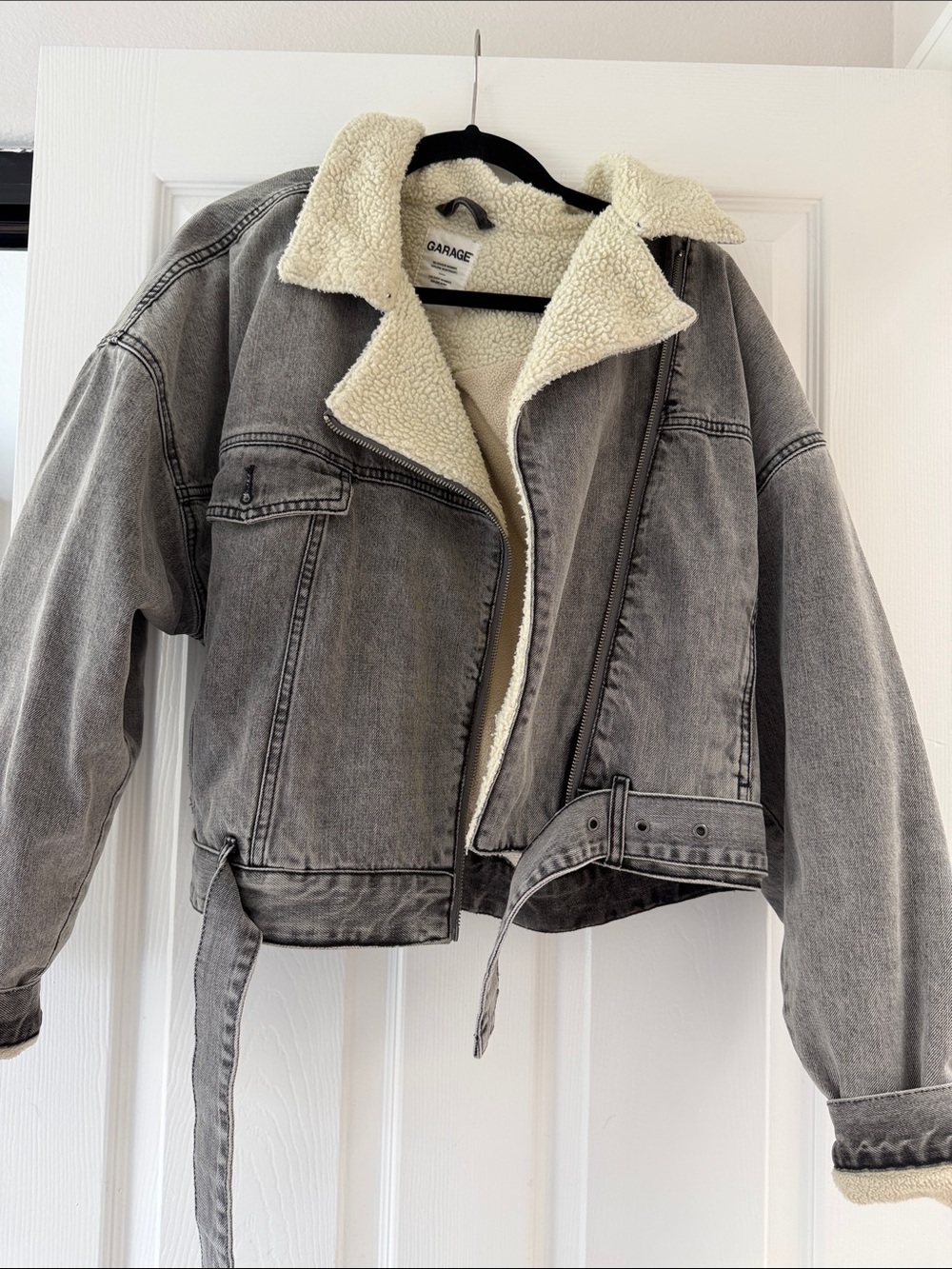 Garage Women’s Gray Denim Jacket with Cream Sherpa Lining
